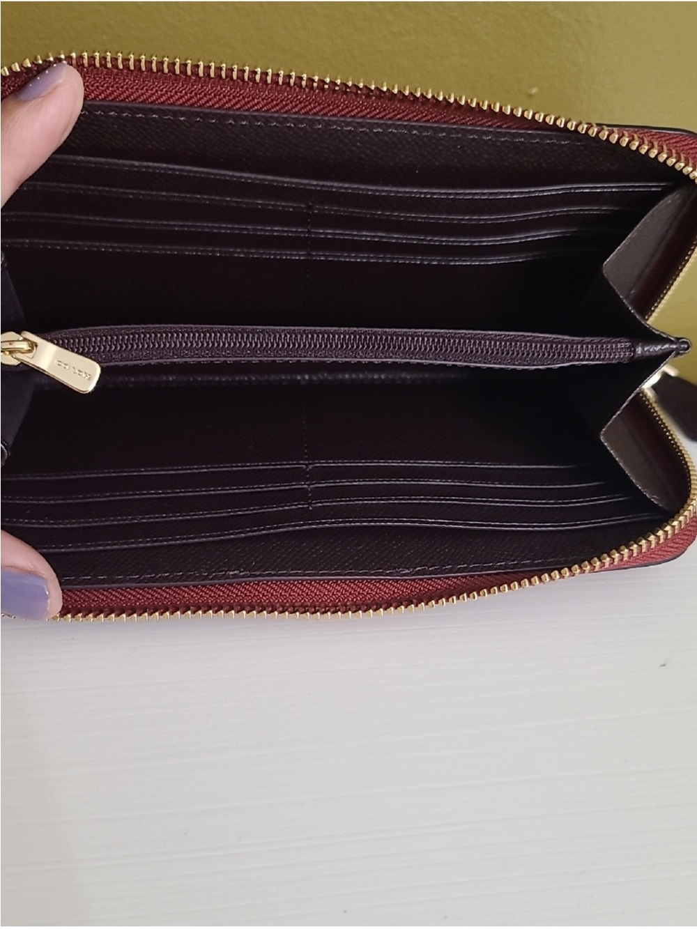 Coach Color Block Accordion Zip Wallet color-block design dark raspberry&pink - Picture 6 of 7